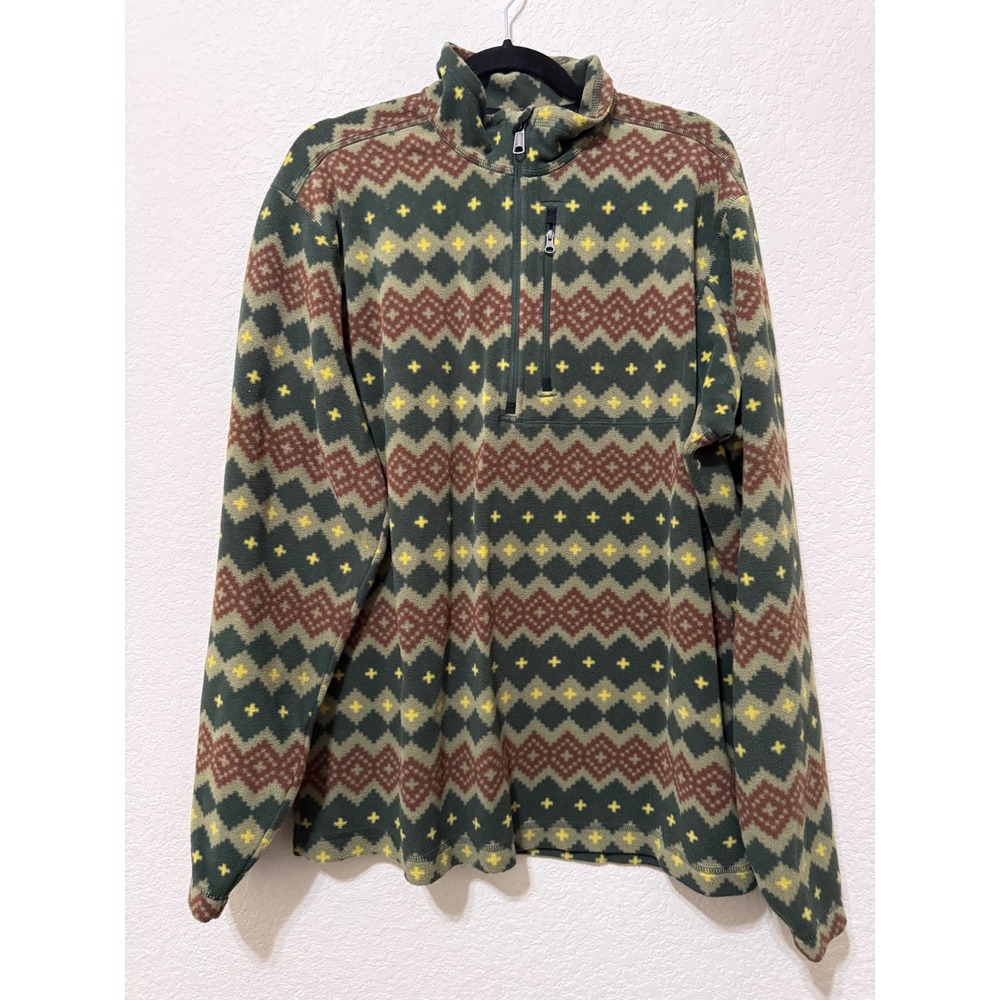 Duluth Trading Co. Fleece Pullover Sweater Diamond‎ Pattern Quarter Zip Green